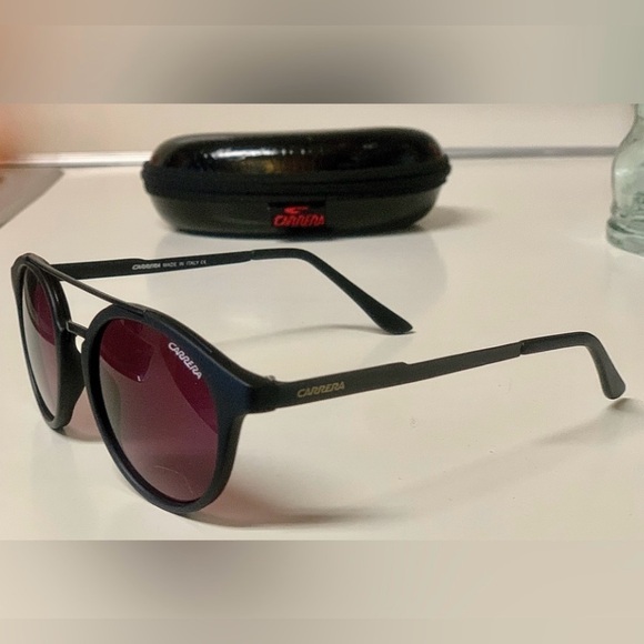 Unisex Matte Black Rim CARRERA Italian Sunglasses with Zippered Hard Case - Picture 2 of 13